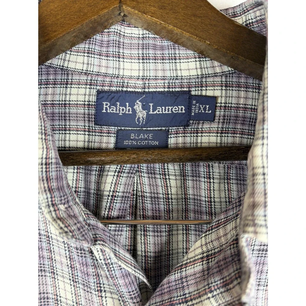 Ralph Lauren Blake Shirt Mens XL Purple Grey Plaid‎ Long Sleeve Cotton Button